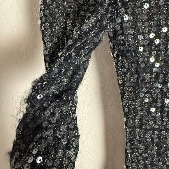 Rachel Roy Charcoal Silver Sequined Long Sleeve Cocktail Party Midi Dress Sz XS - Picture 12 of 14